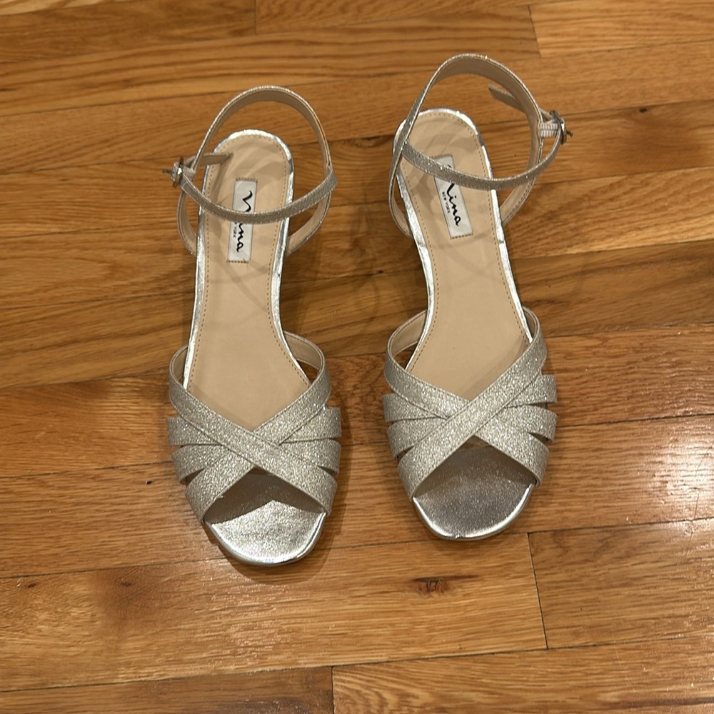 Nina silver sparkly wedge sandals